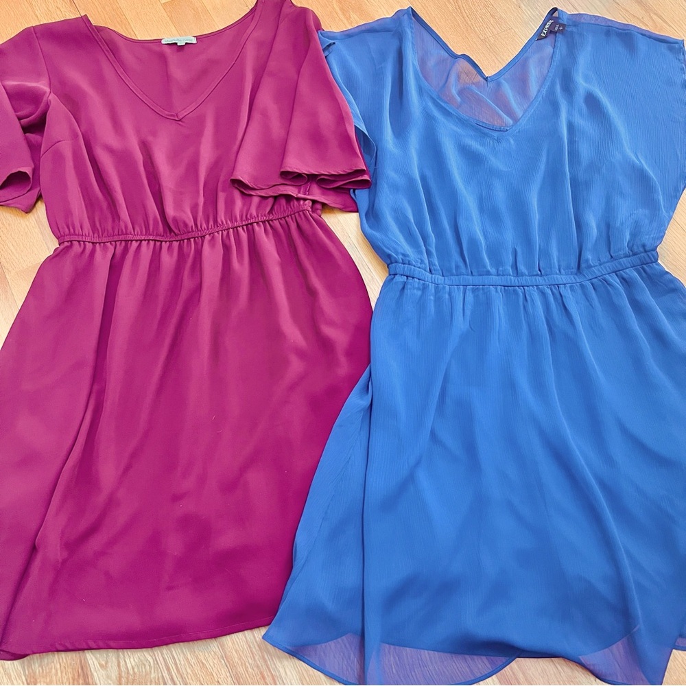 V-Neck Burgundy and Blue Dresses